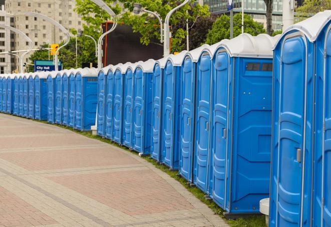 Seasonal porta potty units set up at a Newton, Iowa venue
