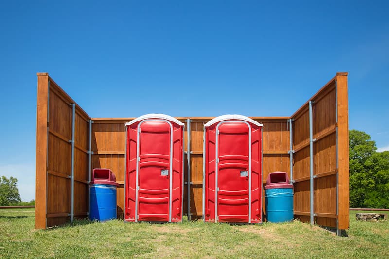 Short-term porta potty units staged for delivery in Newton, Iowa